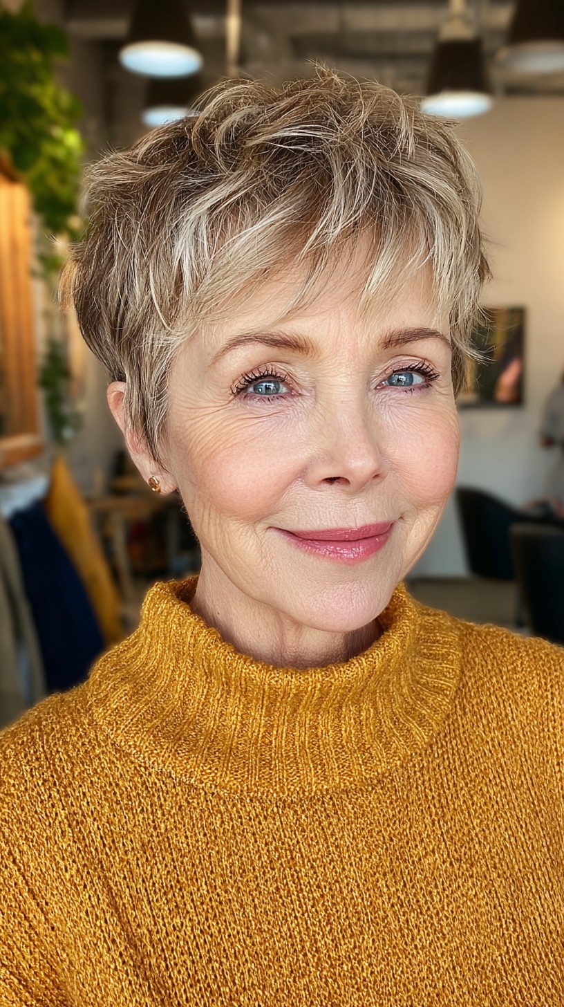 Dynamic Tousled Silver Pixie with Natural Highlights