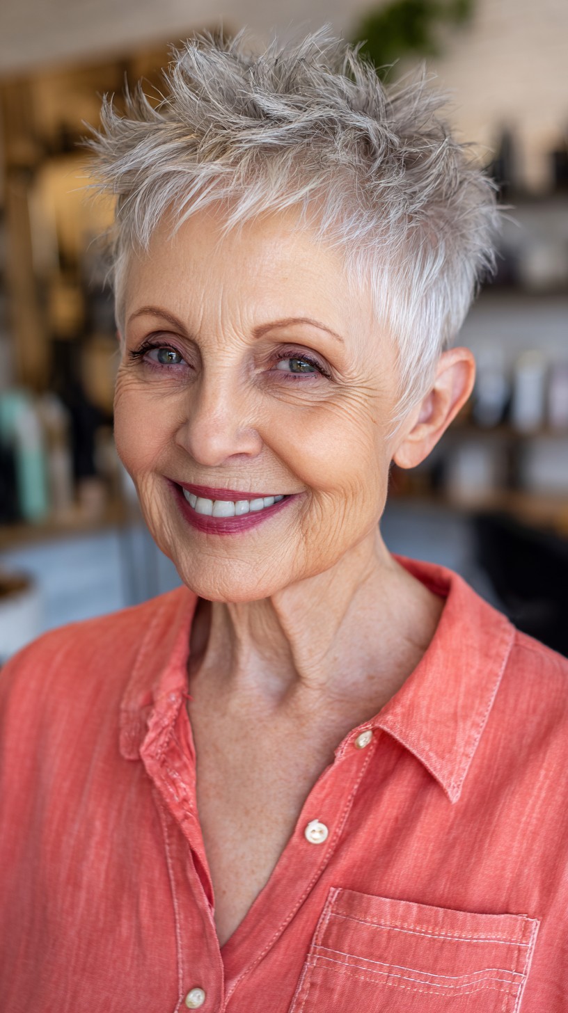 Edgy Silver Textured Pixie with Bold Movement