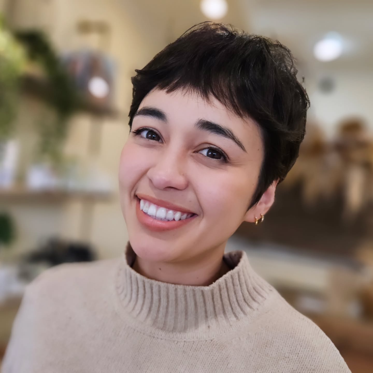 Effortless Espresso Tapered Pixie with Soft Fringe