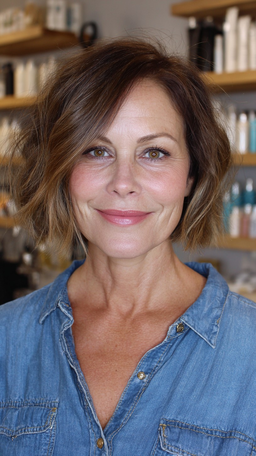 Elegant Brunette Layered Bob with Soft Highlights