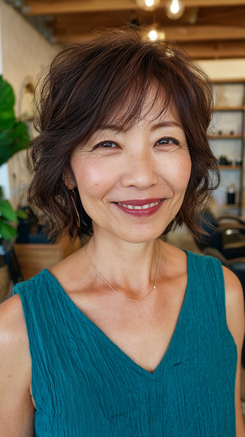 Feathered Espresso Bob with Natural Highlights