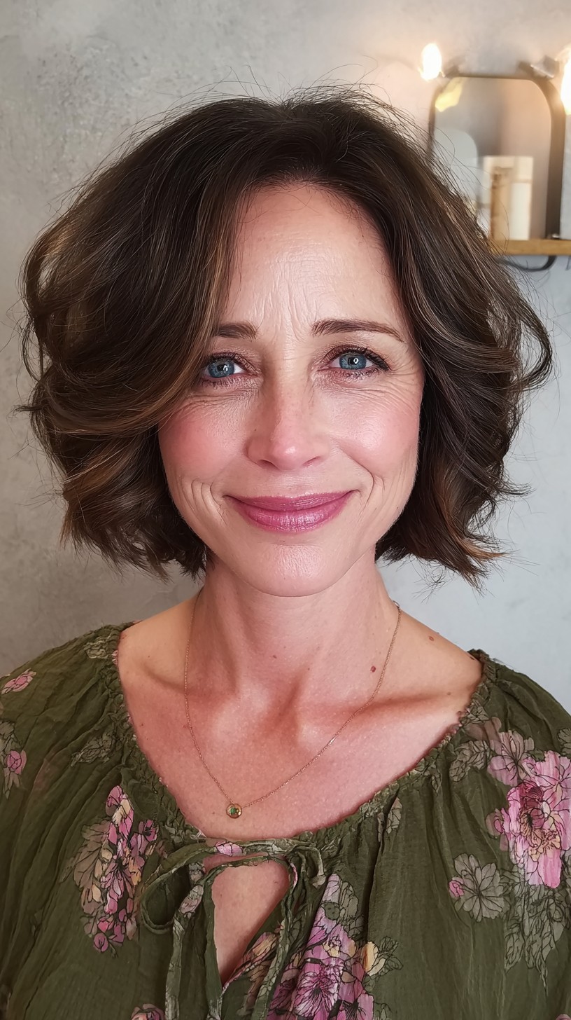 Flowing Brunette Waves with Subtle Highlights