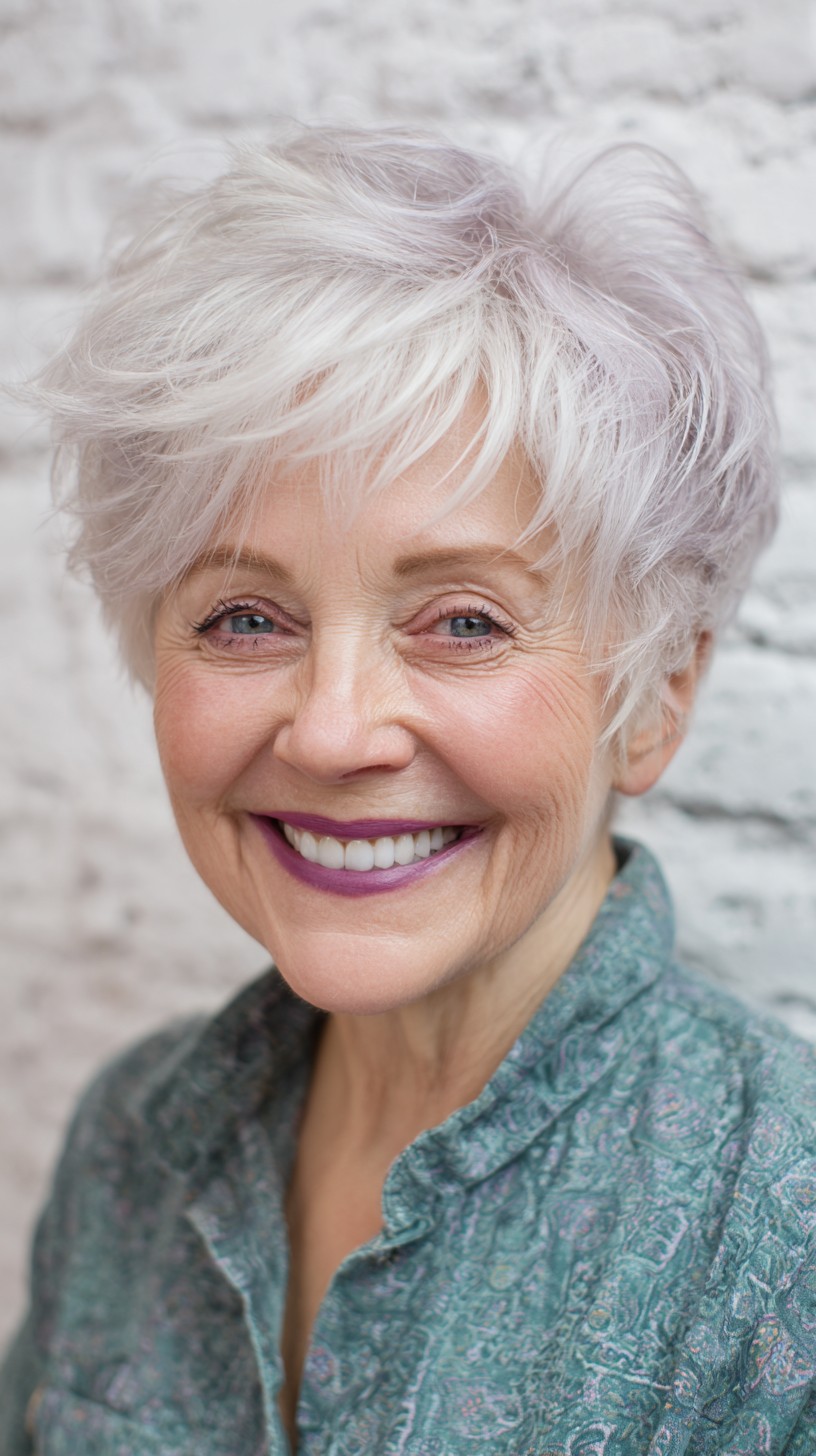 Fluffy Silver Voluminous Pixie with Gentle Waves