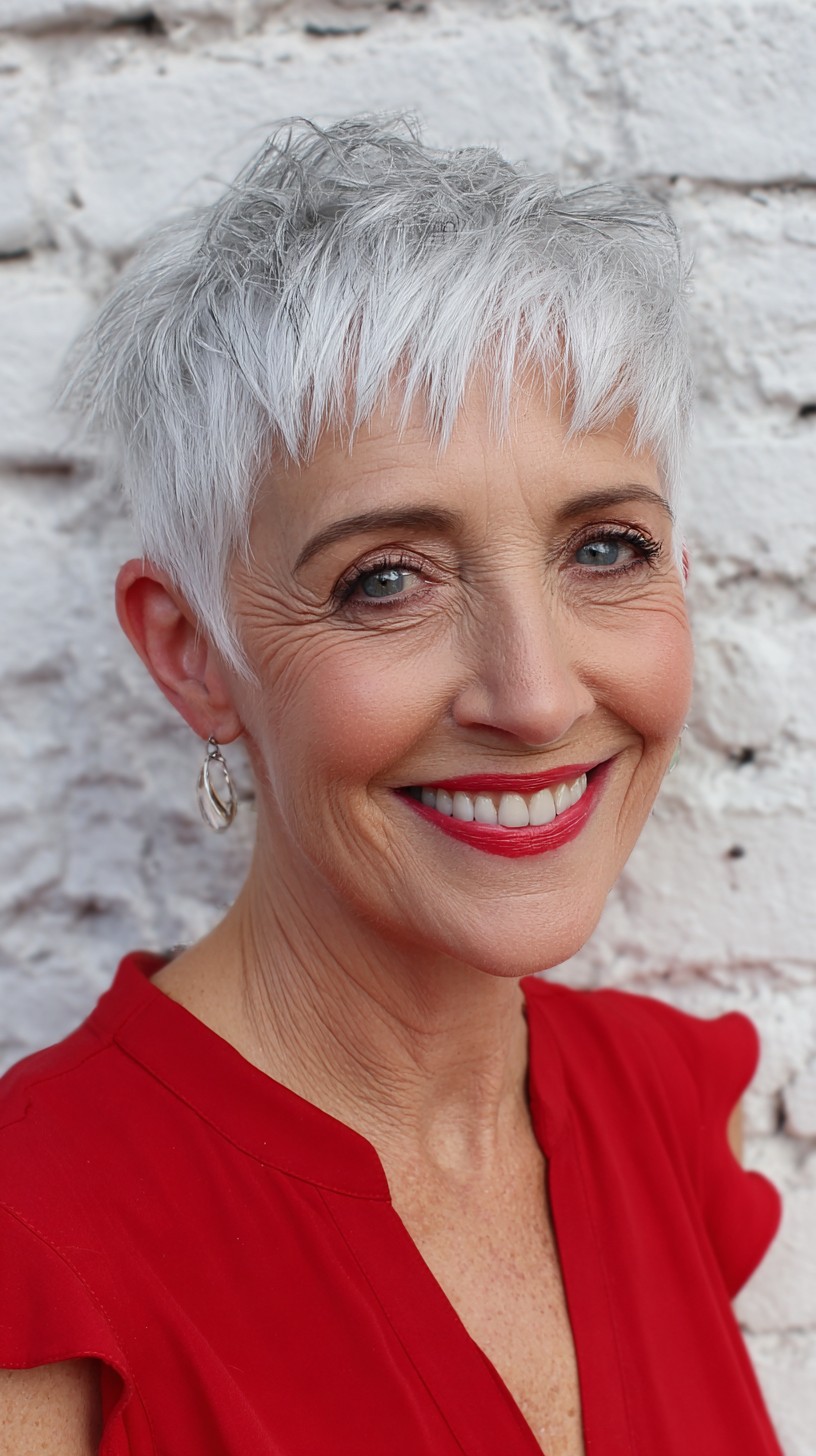 Graceful Silver Razor-Cut Pixie with Textural Charm