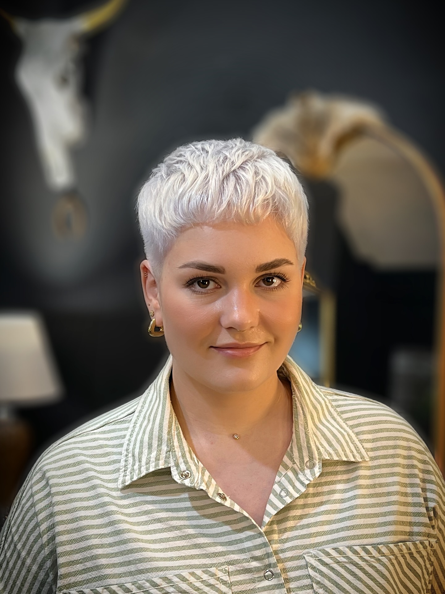 Platinum Blonde Cropped Pixie with Textured Top
