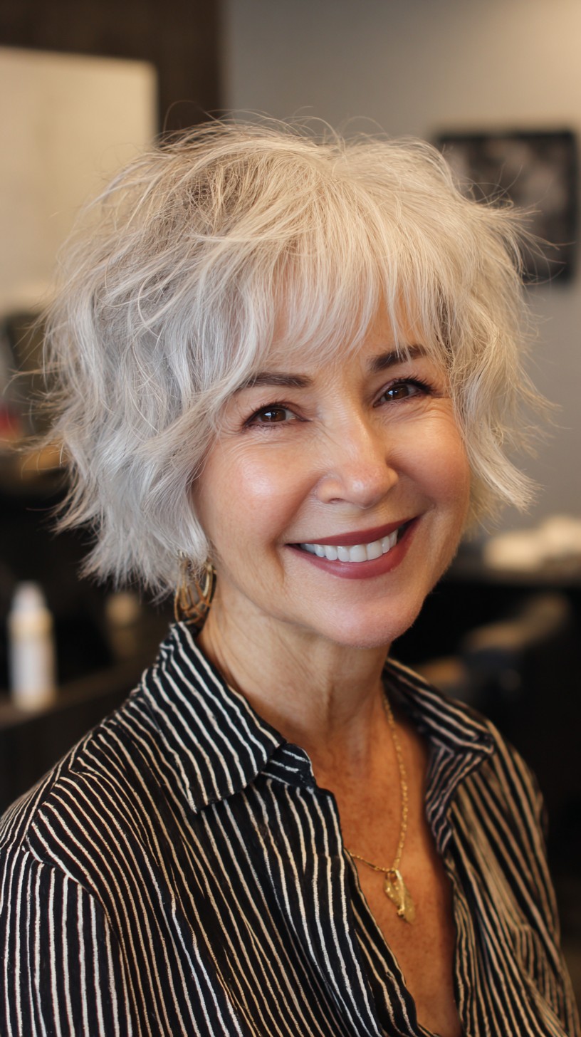 Playful Silver Layered Crop with Natural Texture