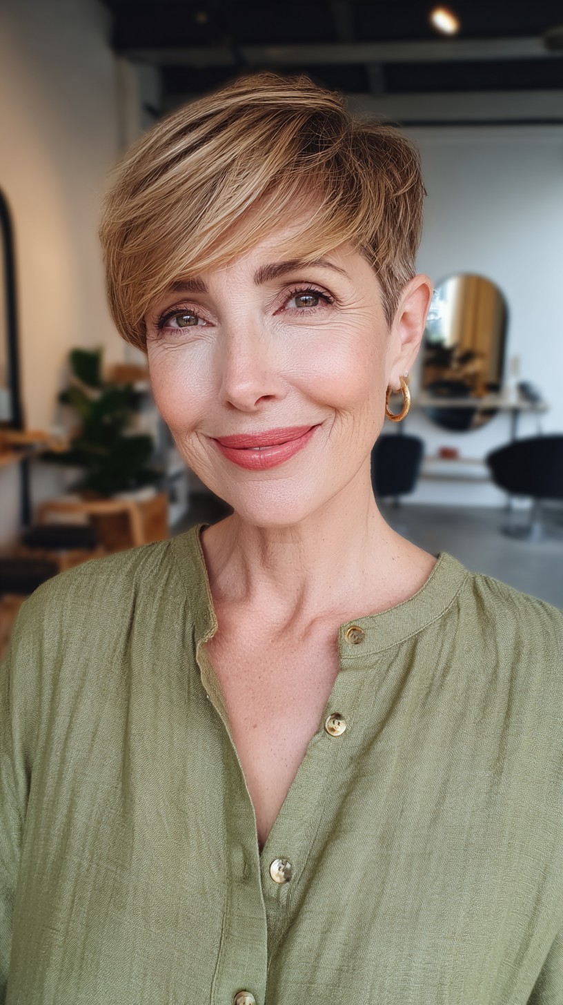 Polished Golden Tapered Pixie with Ear-Length Side
