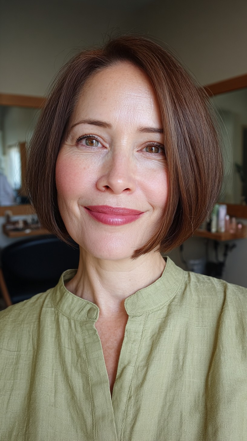 Refined Chestnut Bob with Soft Front Layers