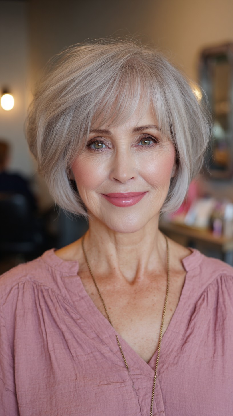 Silver Elegance Layered Bob for Graceful Maturity
