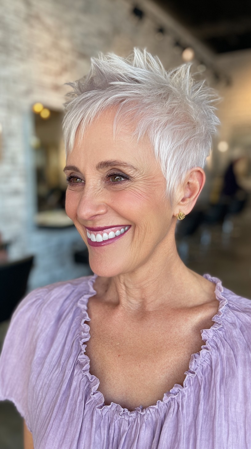 Silver Spiky Pixie with Textured Layers