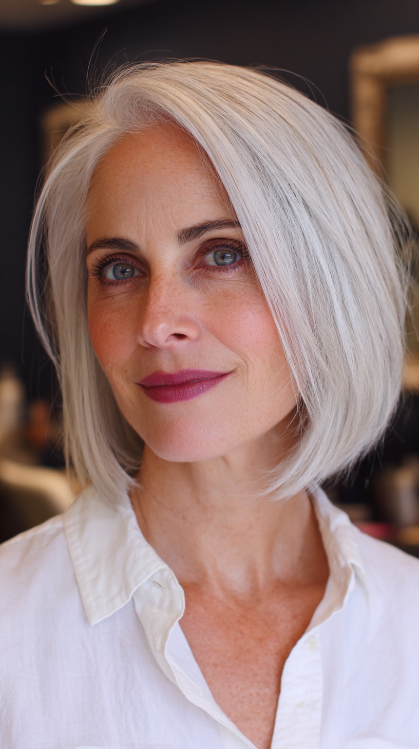 Sleek Platinum Layered Bob for Elegant Charm