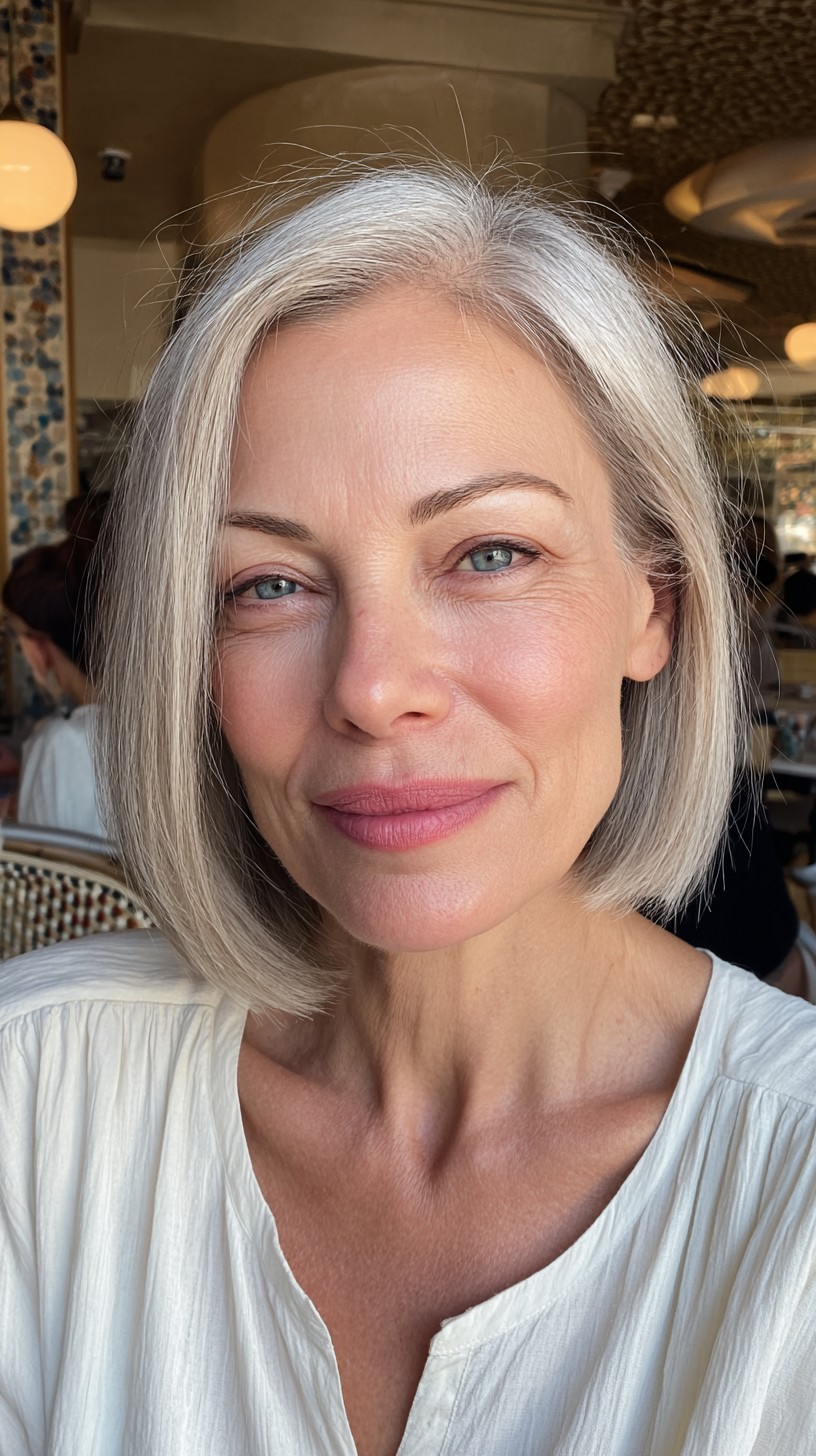 Sleek Silver Straight Cut for Mature Style