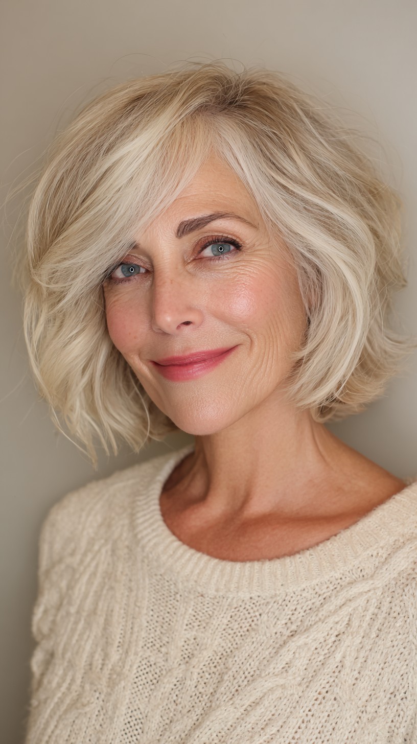 Soft Blonde Wavy Bob with Textured Ends
