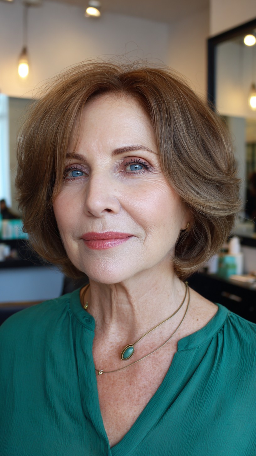 Soft Chestnut Layered Bob with Natural Flow