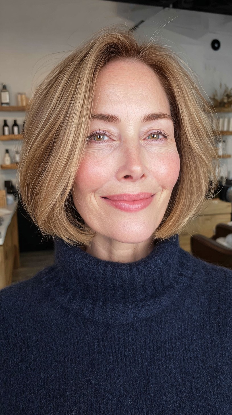 Soft Golden Layered Bob with Natural Roots