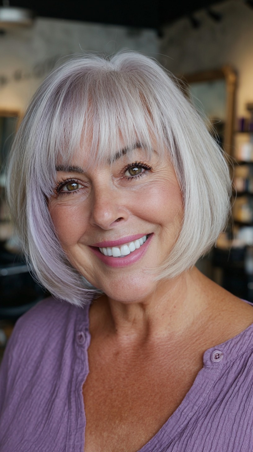 Soft Silver Layered Bob with Natural Roots