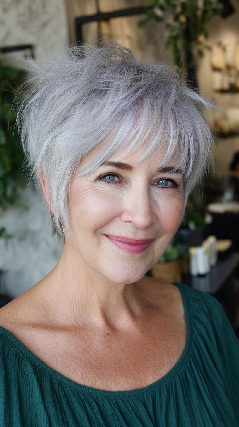 Soft Silver Layered Crop with Gentle Waves