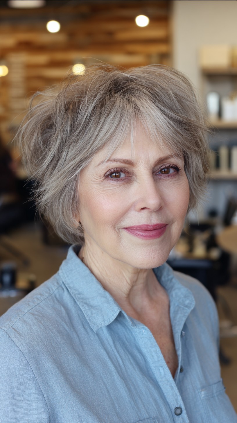 Soft Silver Tousled Pixie with Subtle Layers