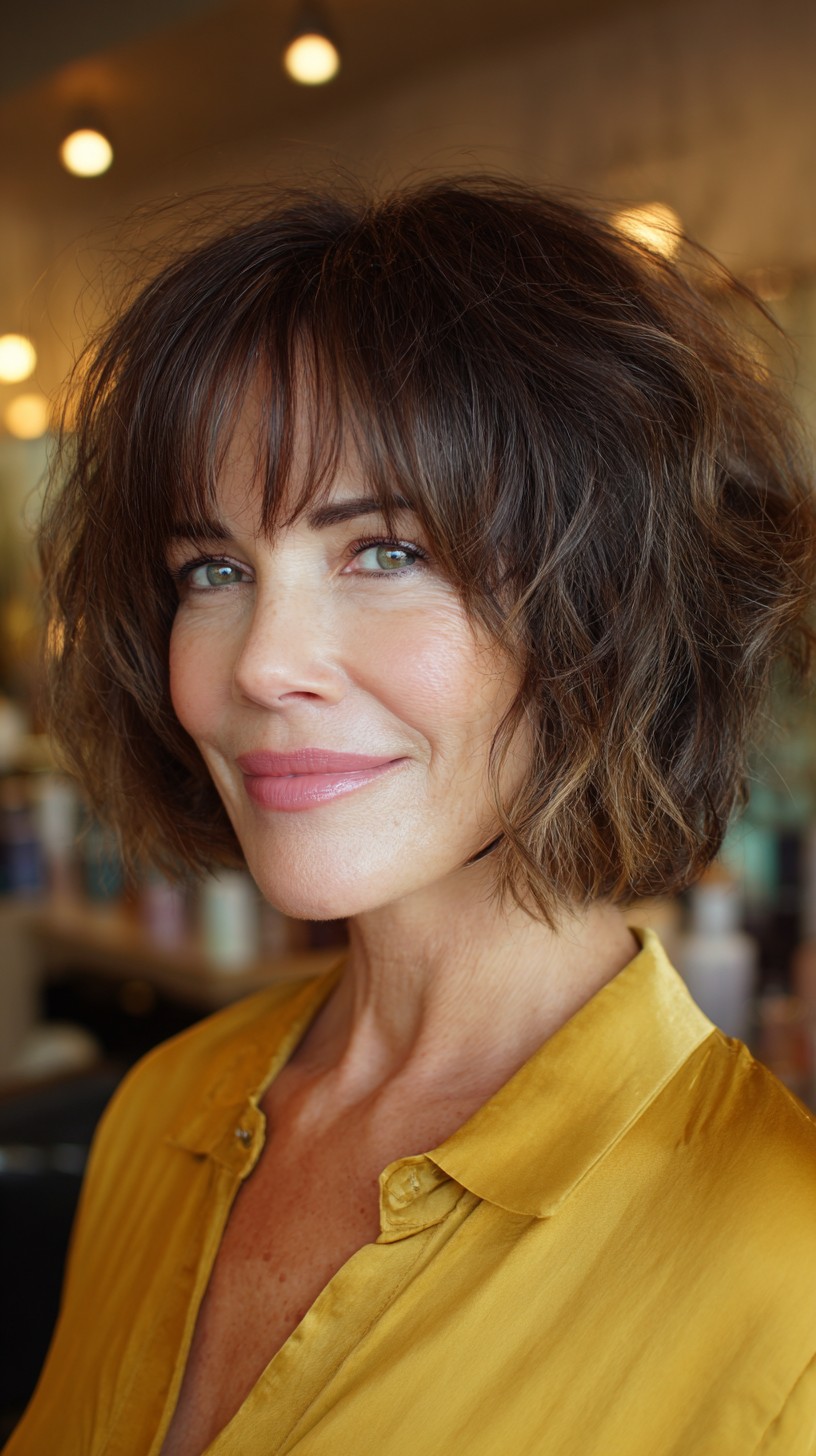 Textured Brunette Bob With Natural Waves
