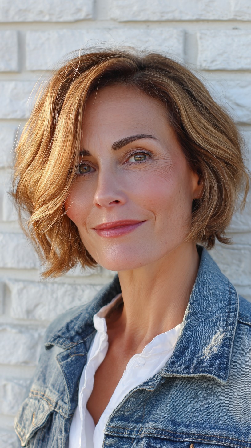 Textured Toffee-Toned Bob with Soft Waves