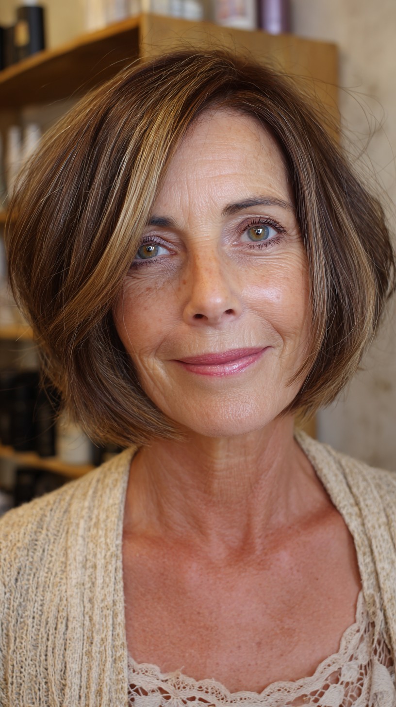 Warm Chestnut Brown Bob with Soft Contouring