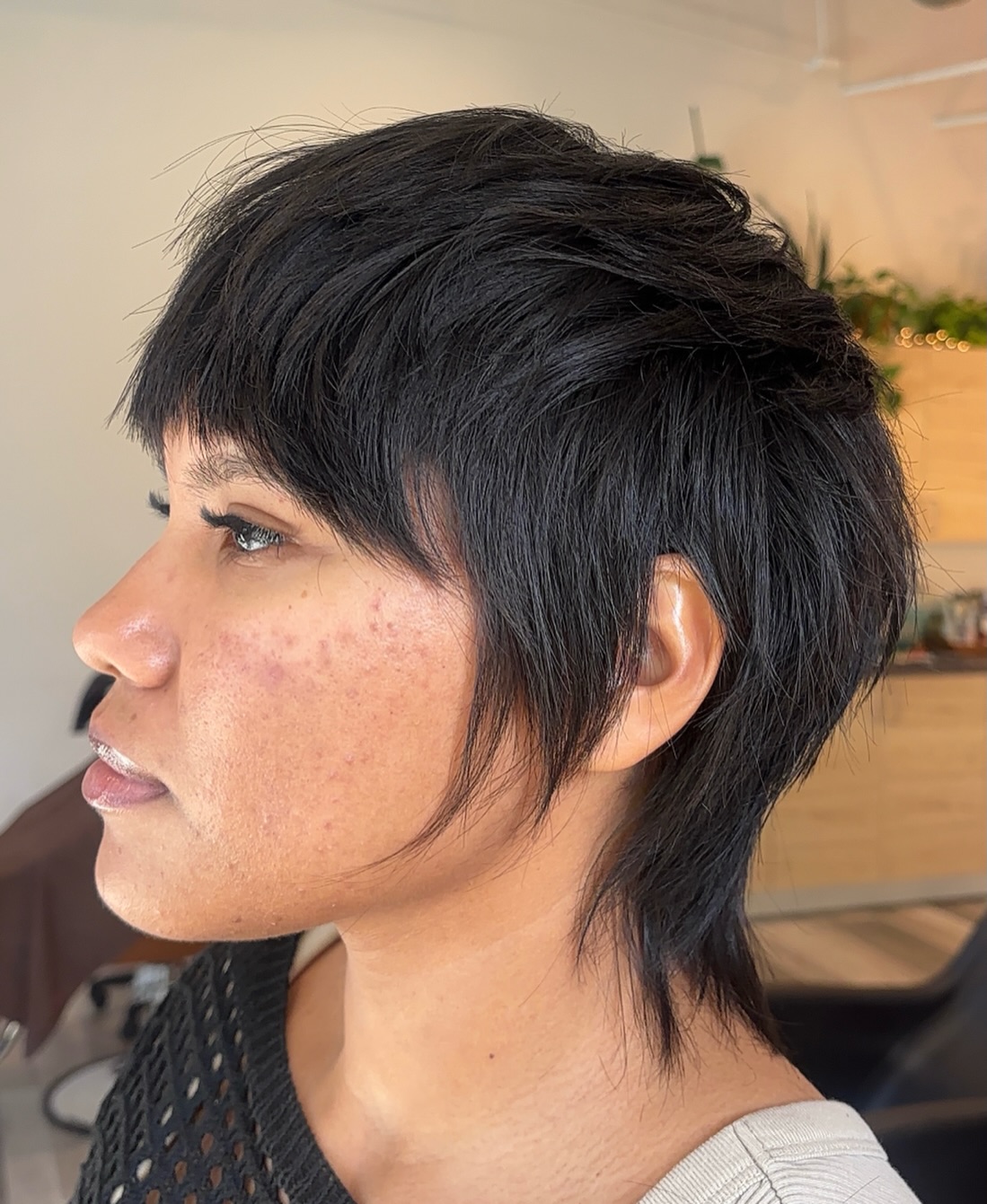 Dynamic Black Tousled Pixie Mullet