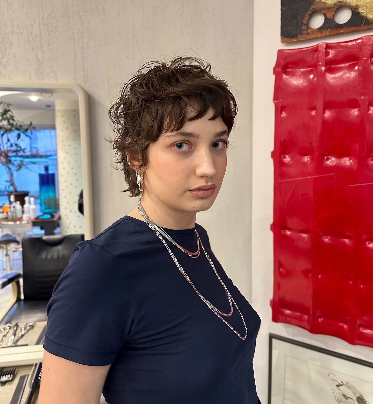 Effortless Brunette Shaggy Mullet with Feathered Waves