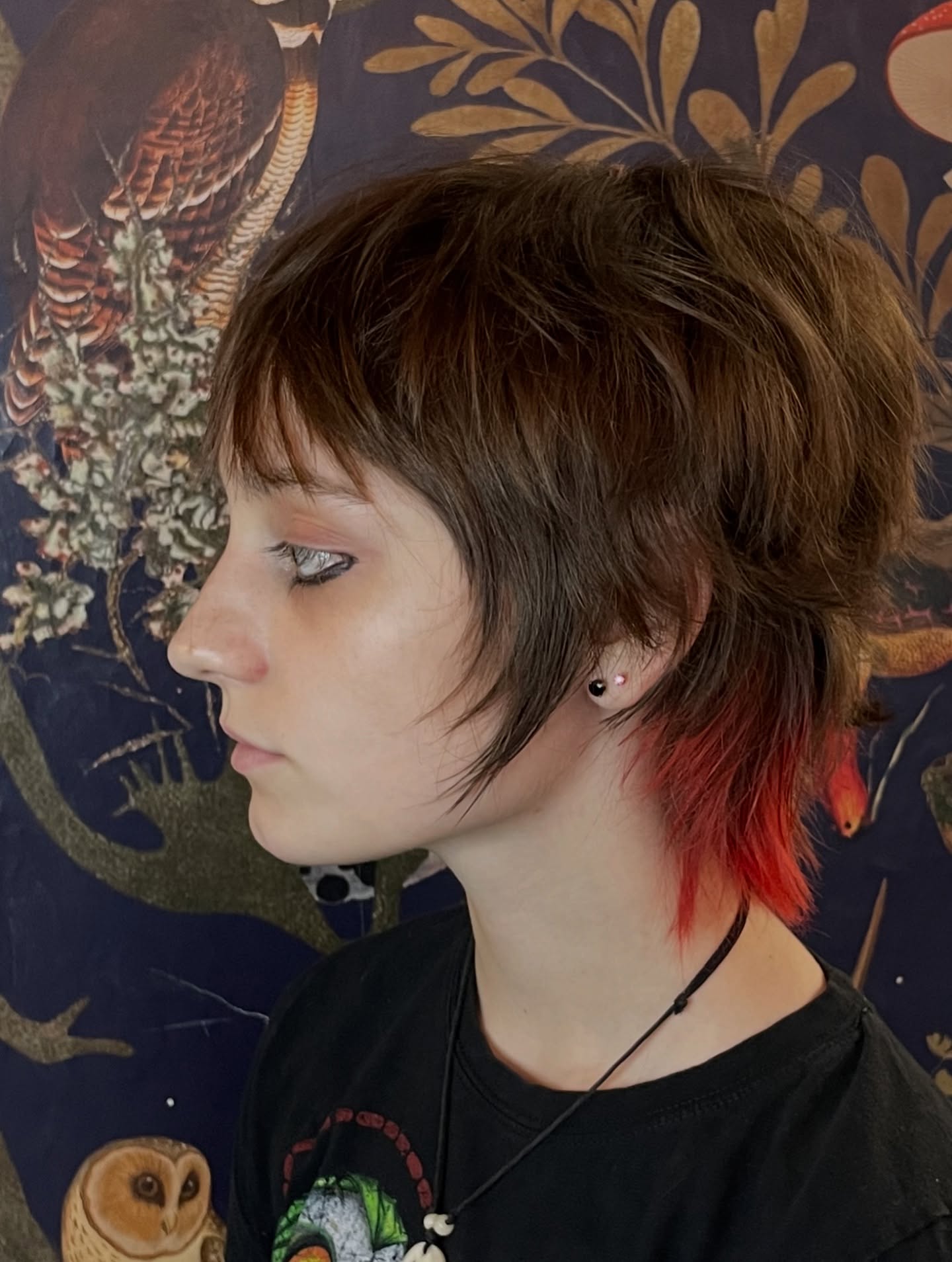 Modern Chestnut Mullet with Vibrant Red Tips