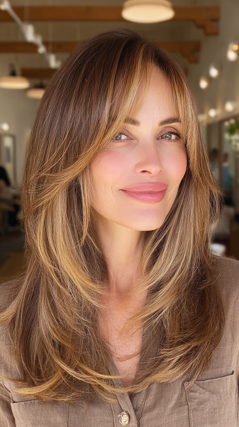 Stylish Long Layers with Face-Framing Bangs