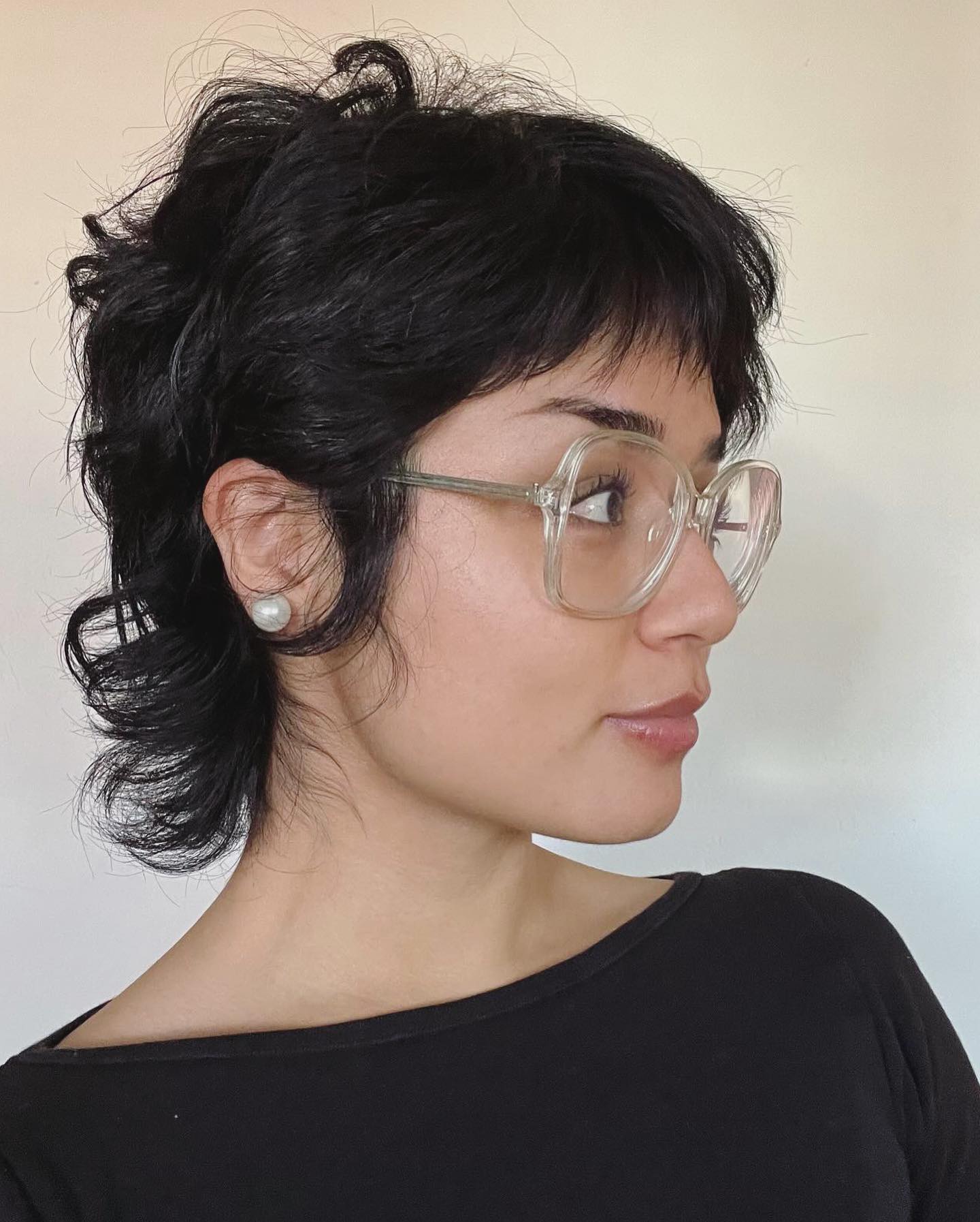 Textured Black Pixie Mullet with Defined Bangs