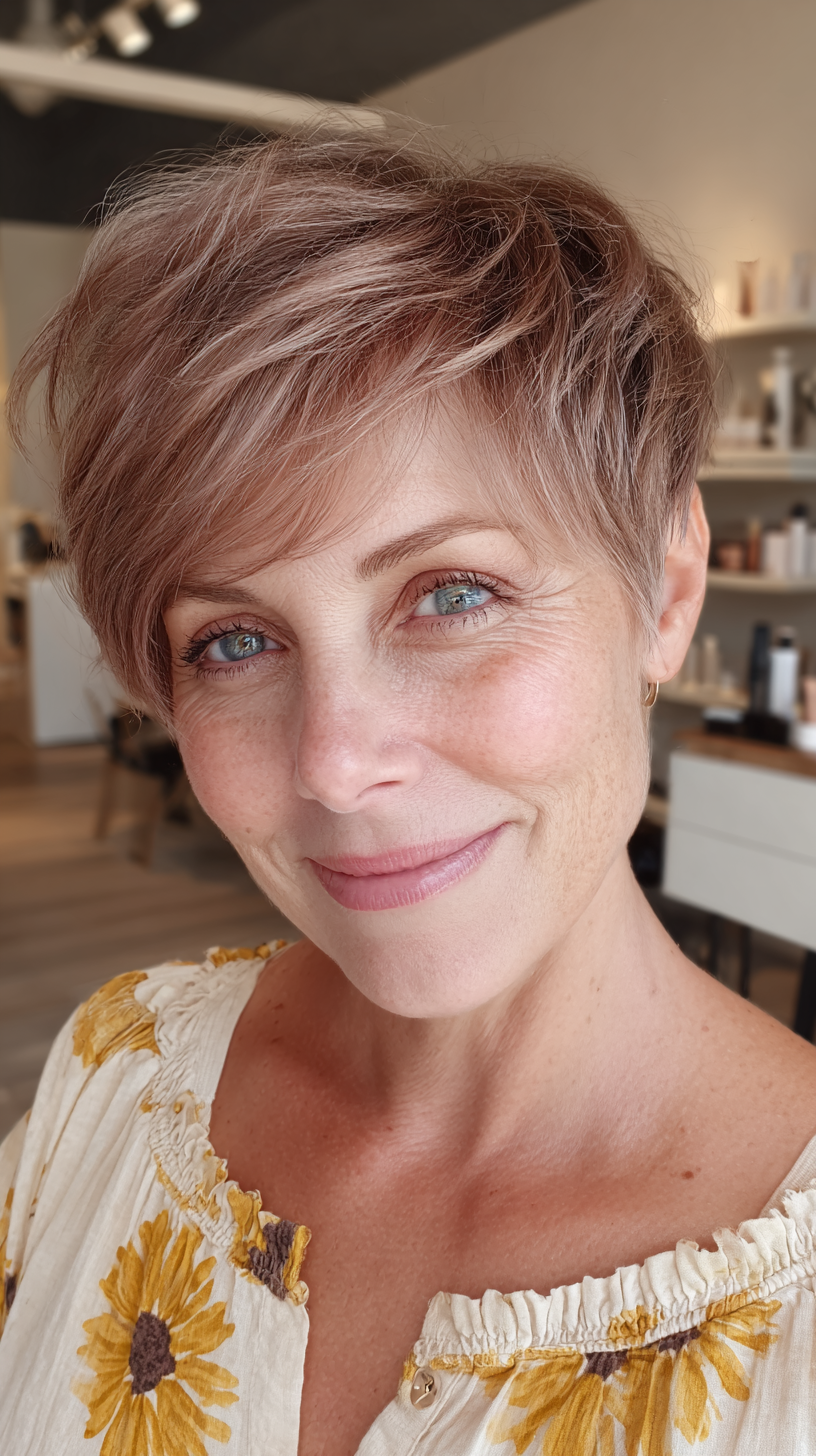 Textured Short Pixie Cut with Subtle Highlights
