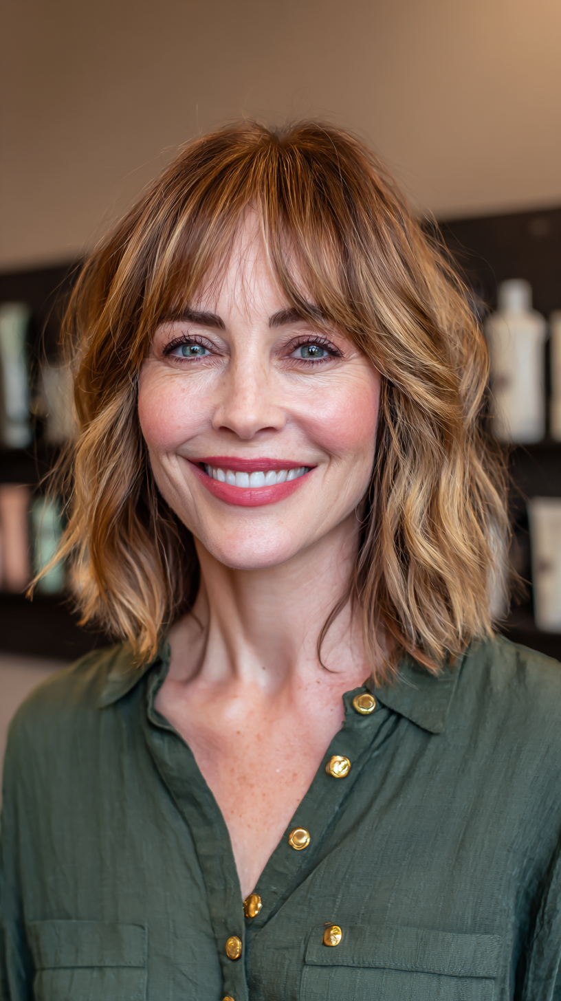 Textured Wavy Bob with Soft Bangs