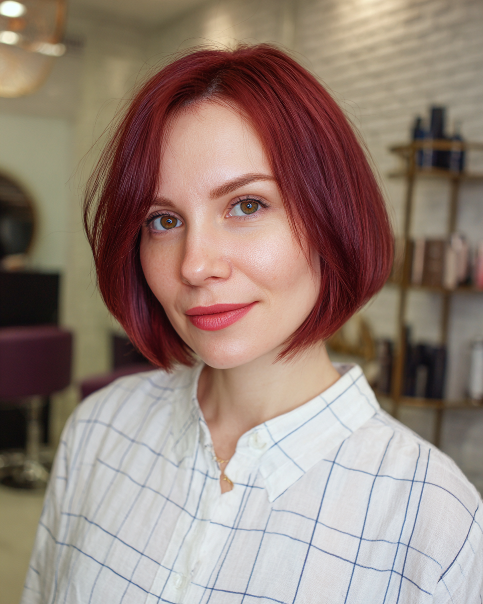Vibrant Red Textured Bob with Subtle Layers