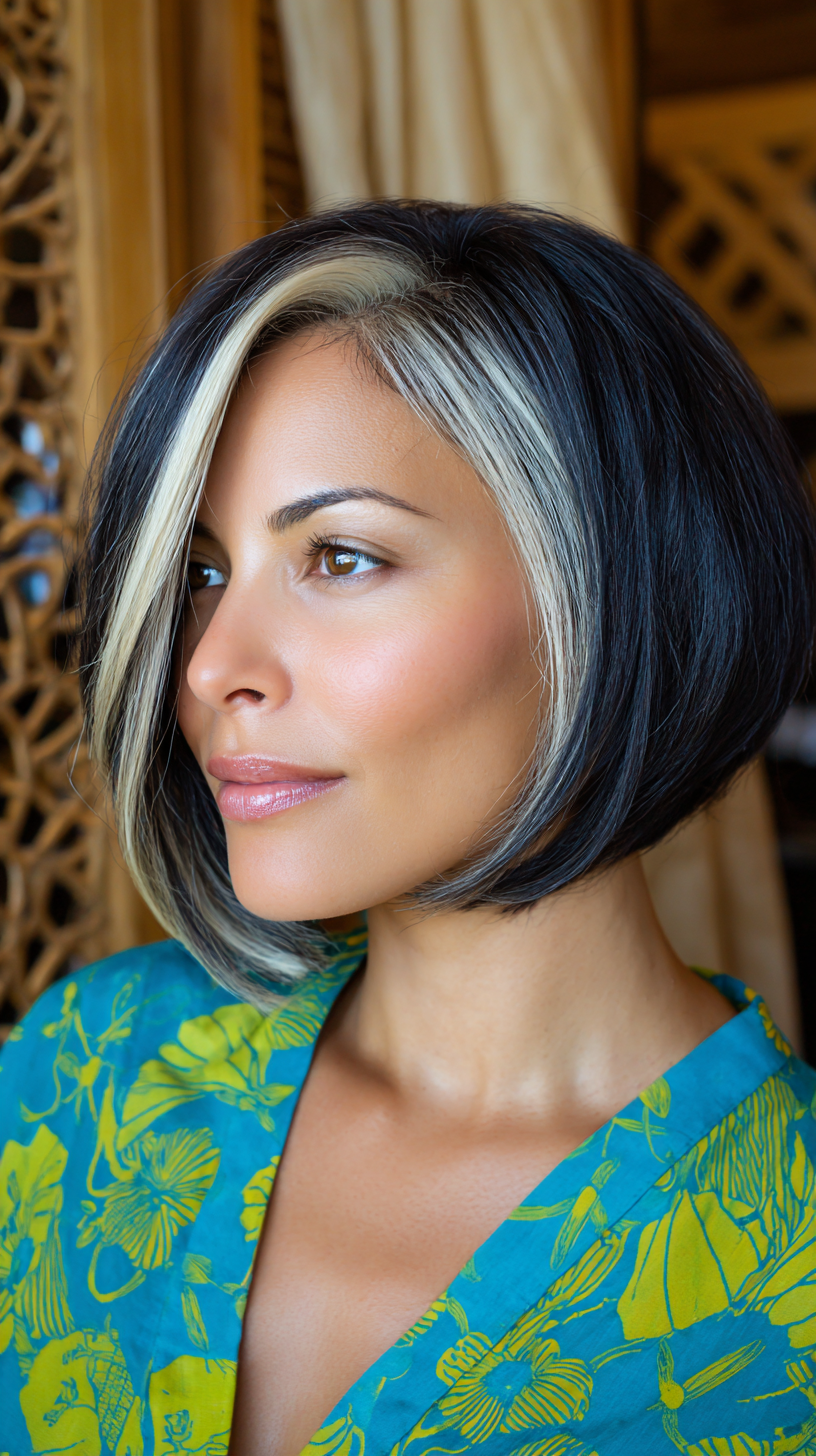 Bold Textured Bob with Creamy Blonde Highlights