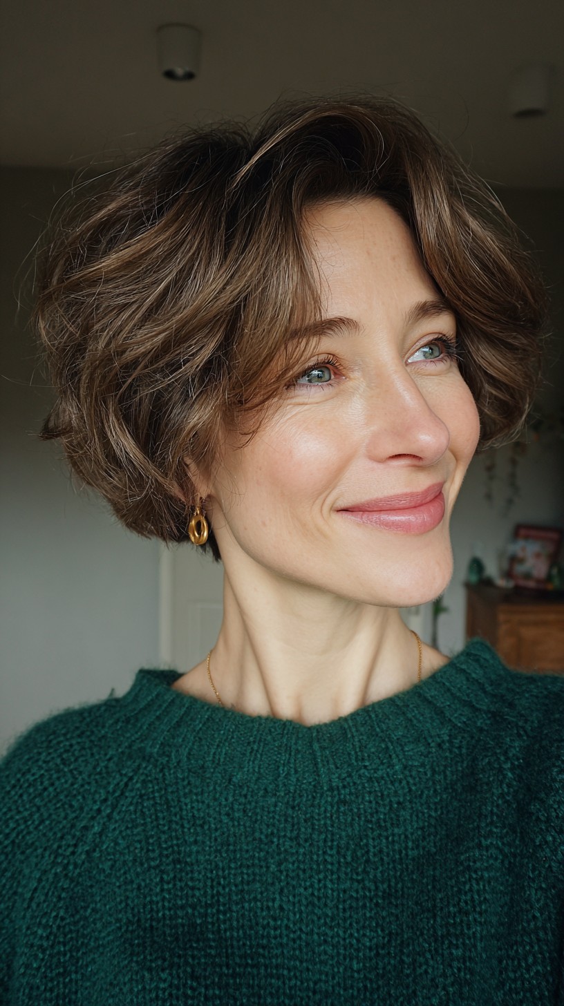 Chic Caramel Swirl Tousled Bob