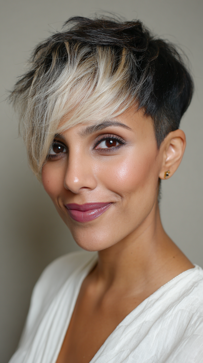 Edgy Textured Pixie with Bold Blonde Highlights