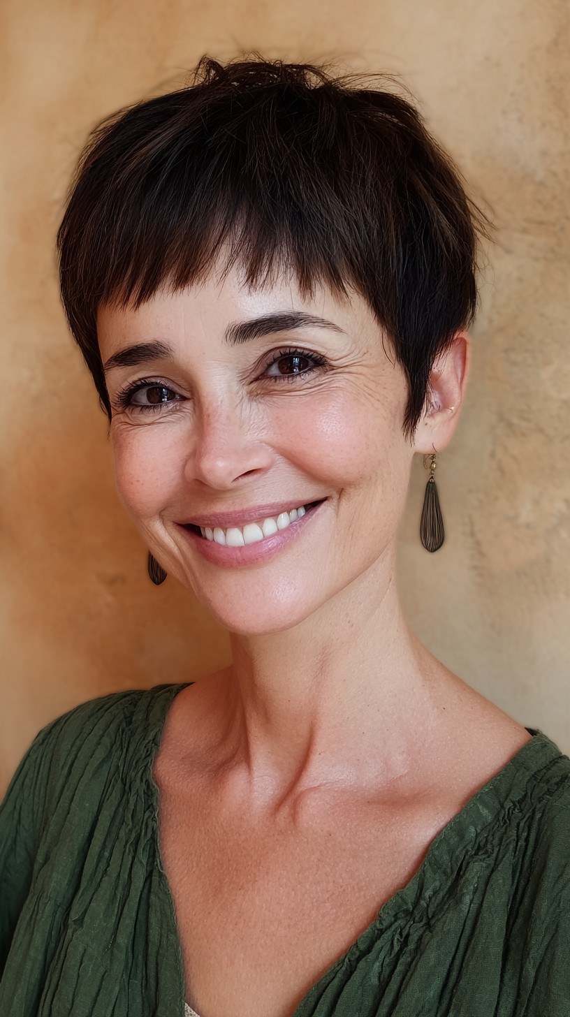 Elegant Deep Espresso Pixie with Soft Texturizing