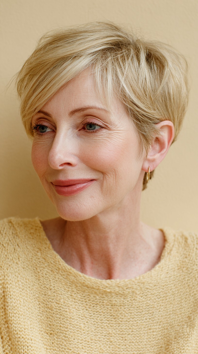 Feathered Vanilla Blonde Bob for Mature Confidence