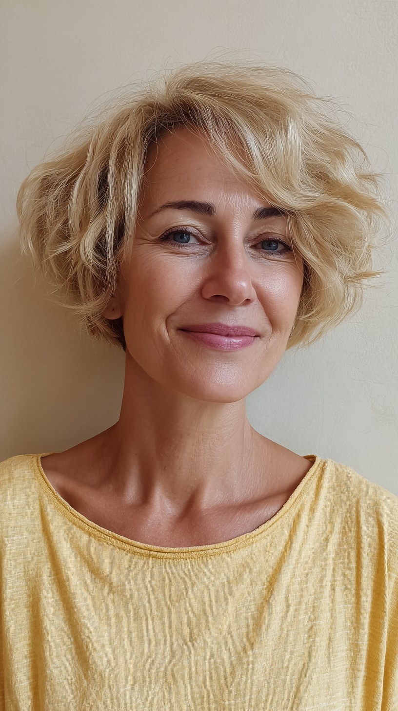 Golden Blonde Layered Pixie with Soft Waves