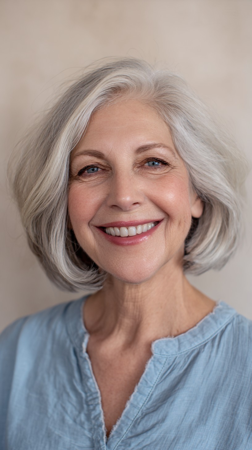 Graceful Grey Curved Bob with Textured Ends