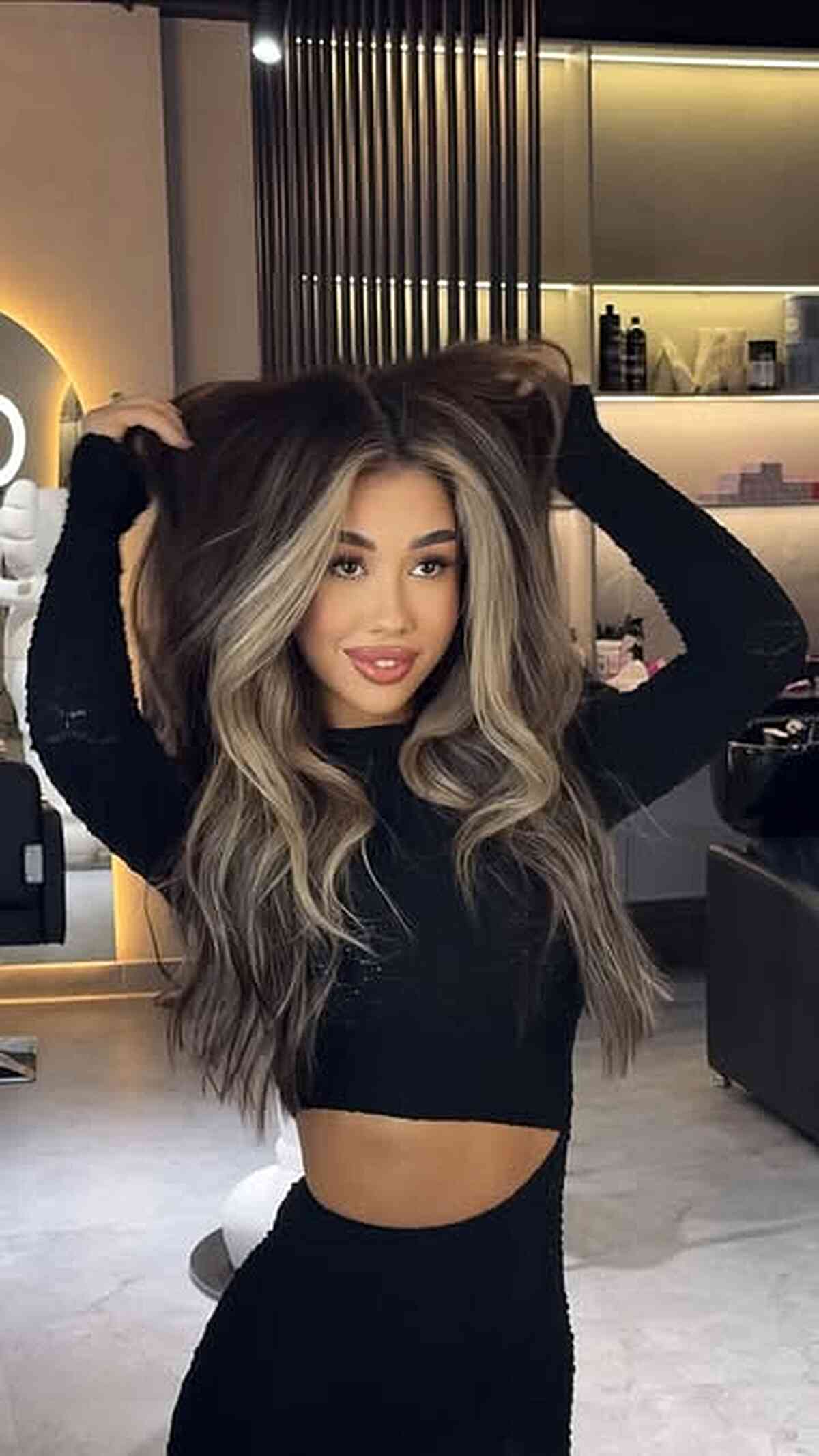 Long Layered Brunette with Ash Highlights