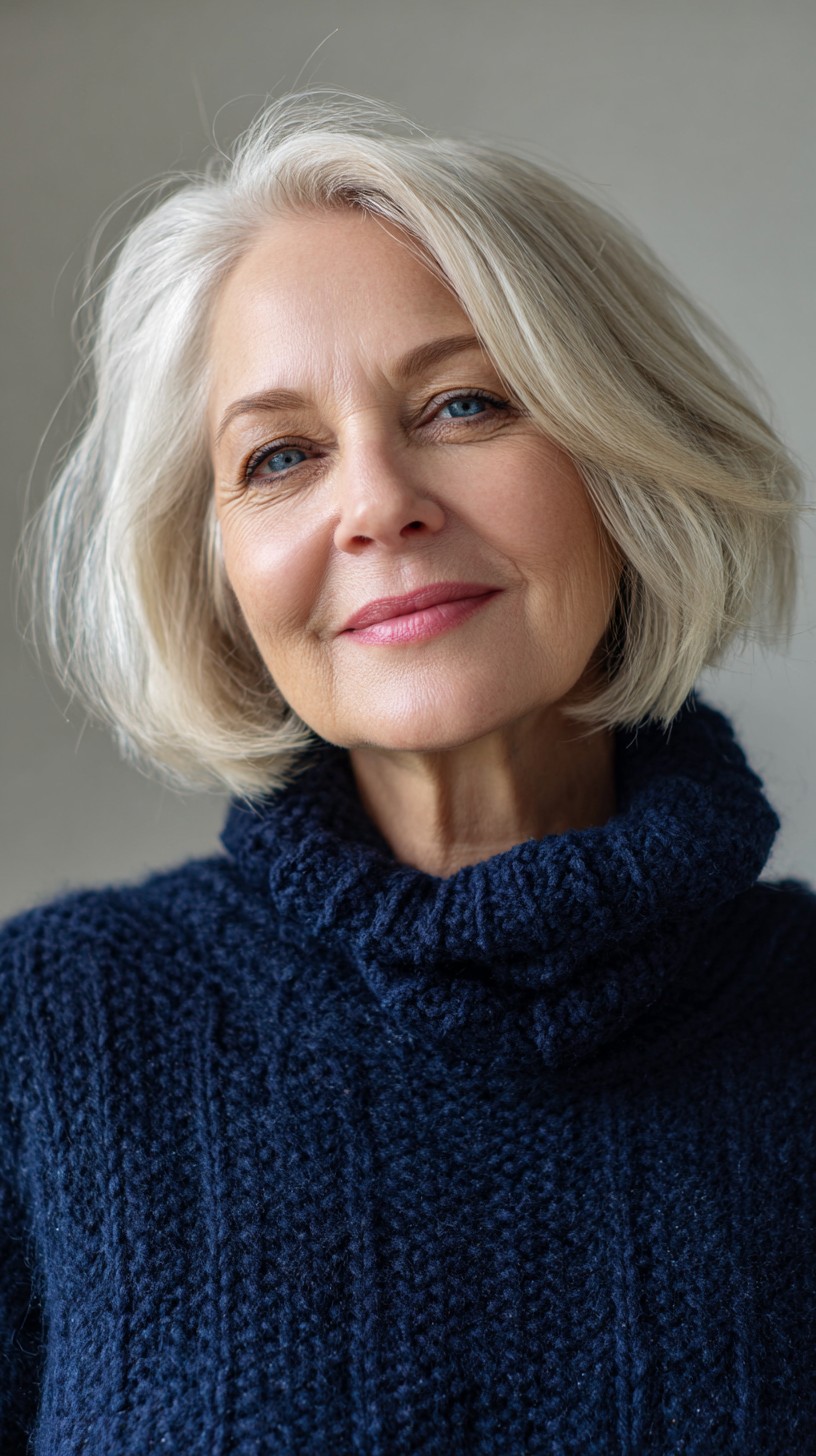 Luminous Platinum Layered Bob with Side Sweep