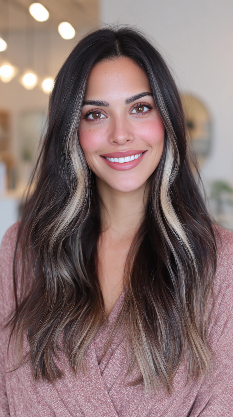 Modern Long Layers with Bold Creamy Highlights