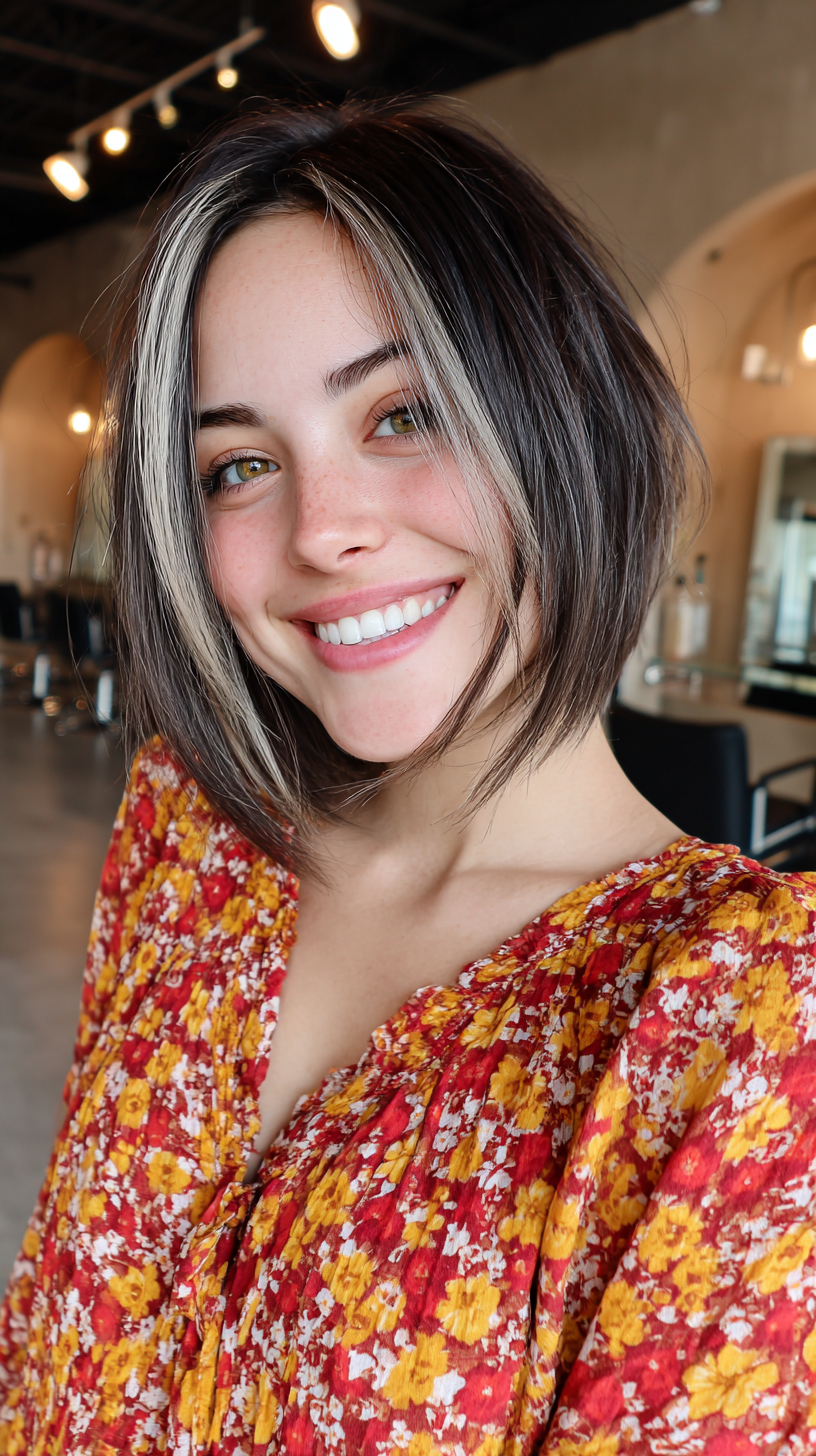 Modern Textured Bob with Bold Silver Streaks
