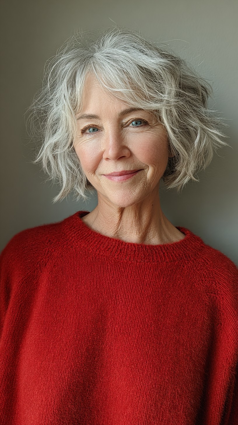 Natural Silver Waves with Wispy Fringe
