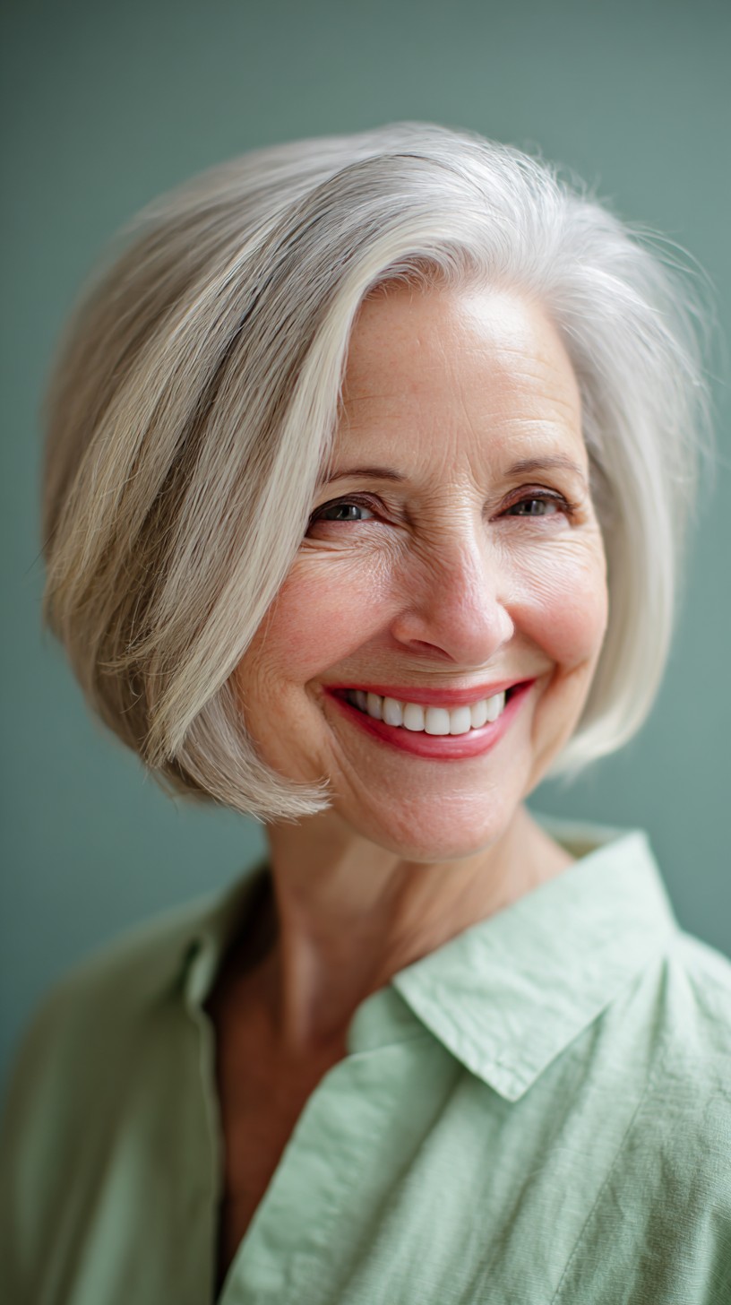 Pristine Silver Sleek Bob with Soft Contouring