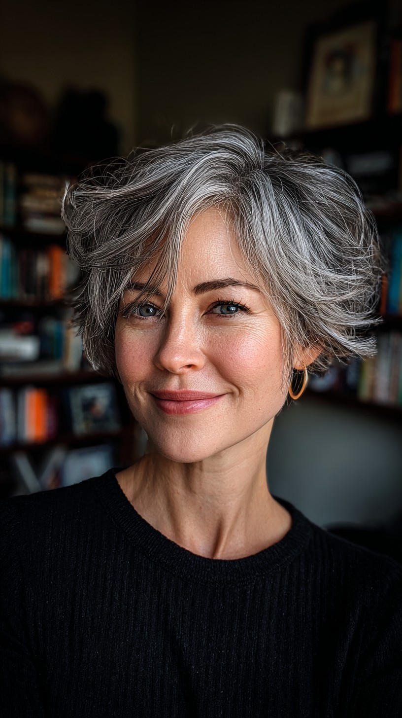 Silver Layered Pixie with Soft Waves