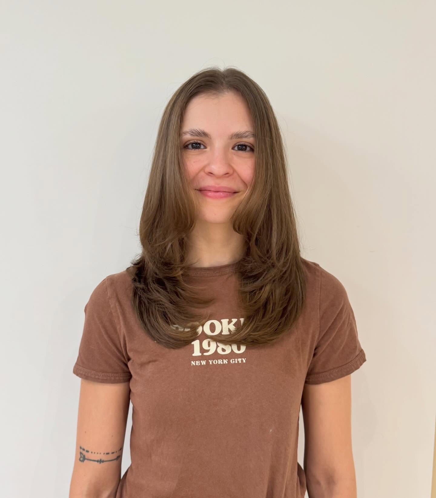 Soft Brunette Flowing Layers for Thin Hair