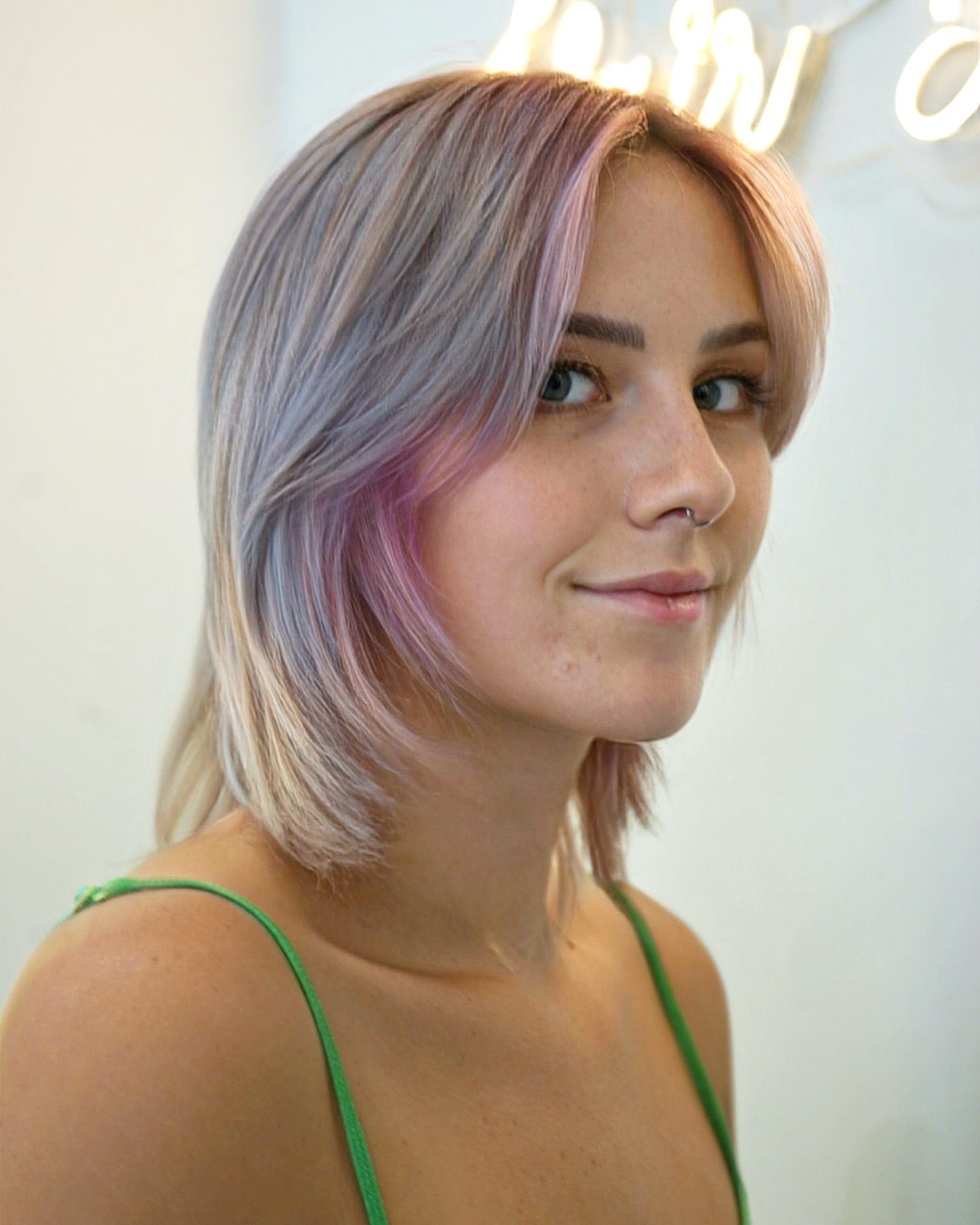 Soft Pastel Balayage on Wispy Bob