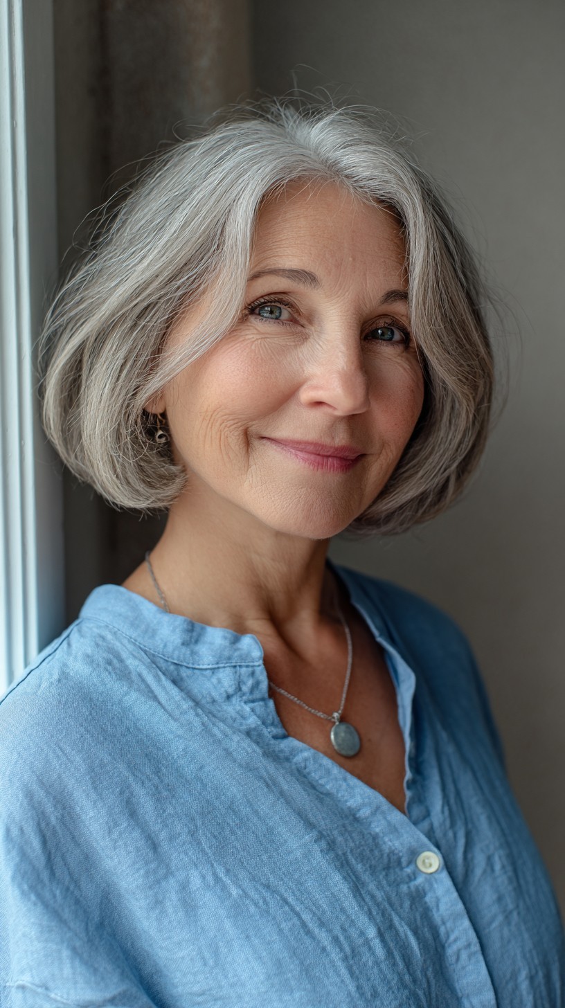 Soft Silver Feathered Bob for Elegant Simplicity